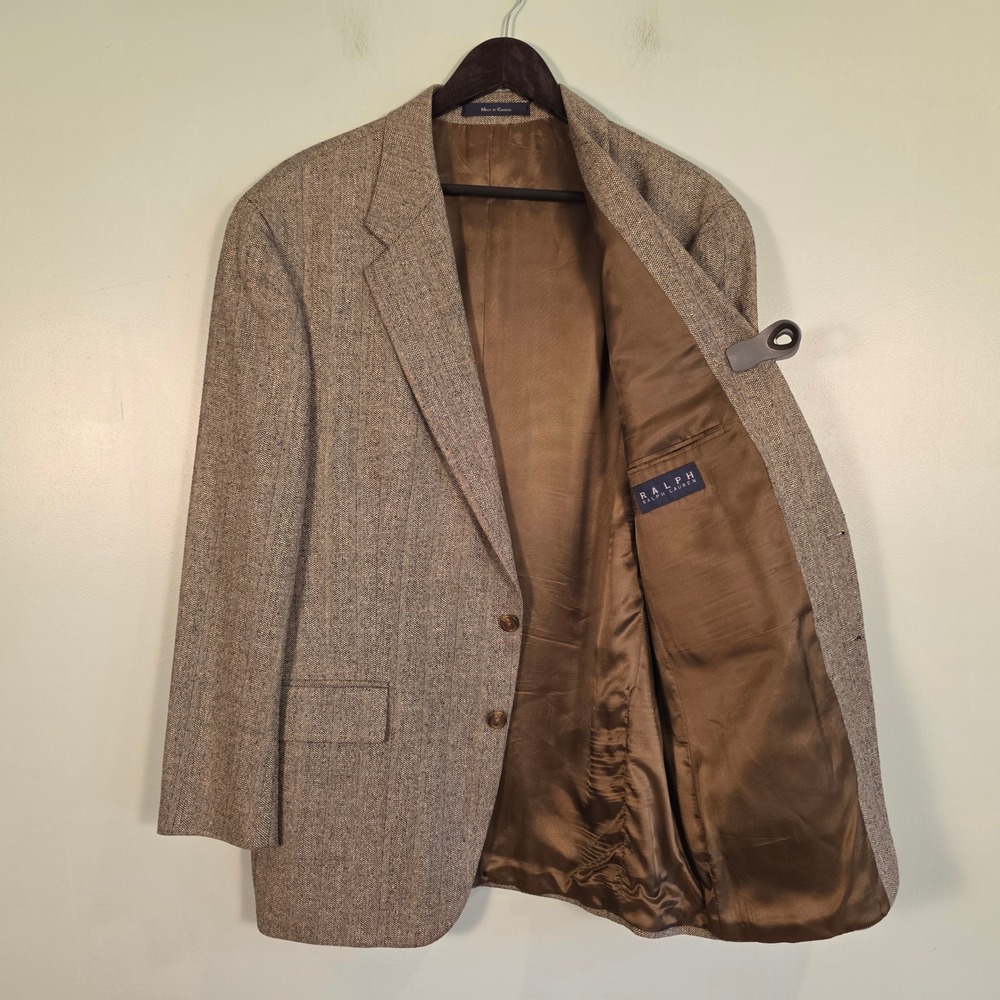 Ralph Ralph Lauren Mens 44R Silk Wool Herringbone Blazer Sport Coat Brown Tan